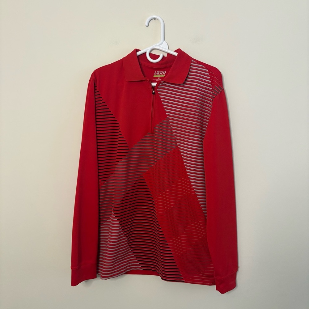IZOD Performance Mens Medium Red Long Sleeve Golf Pullover Preppy